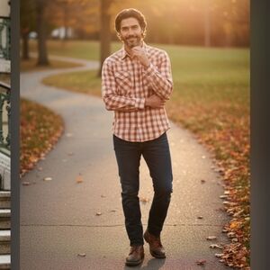 Wrangler Men's Casual Orange Checkered Shirt